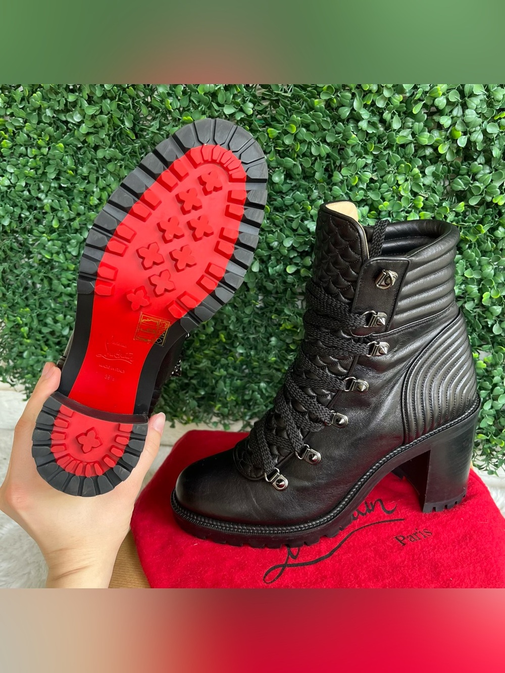 CHRISTIAN LOUBOUTIN Black Mad 70 mm Leather Heel Combat Boots Miss Z So Kate - Picture 7 of 10